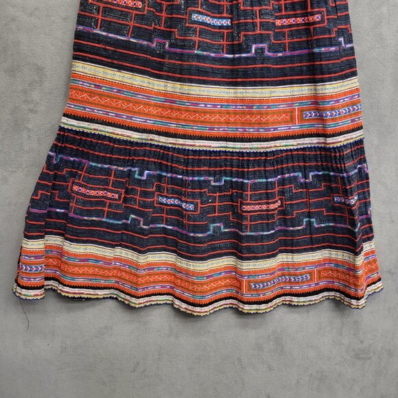 Thai Black Cotton Handwoven Embroidered Multi Color Women's Long Skirt SZ Small - Picture 7 of 13
